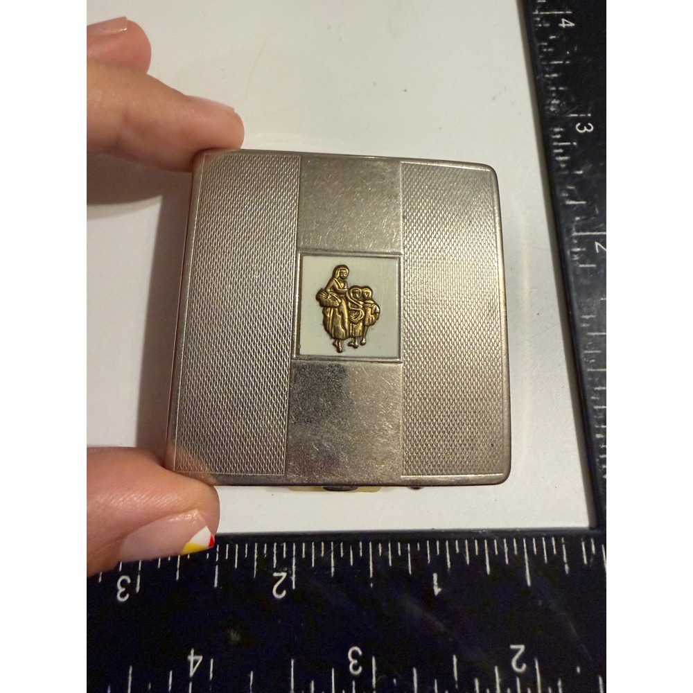 Yardley London Vintage Silver Tone Compact Flower Seller Enamel Pressed Powder